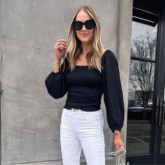 J. Crew Square Neck Smocked Featherweight Satin Top M - Picture 1 of 8